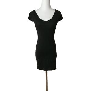 🖤 vintage black ribbed cotton fitted mini dress